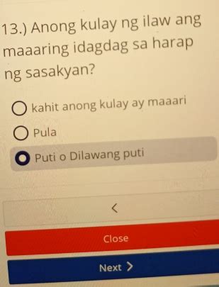 13.) Anong kulay ng ilaw ang maaaring idagdag sa harap ng .